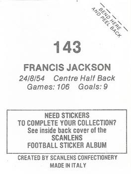 1984 Scanlens VFL Stickers #143 Francis Jackson Back